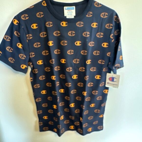 CHAMPION HERITAGE TEE TSHIRT MEN' CREW NECK ALLOVER C LOGO SPACE SIZE S BLUE - Picture 5 of 8